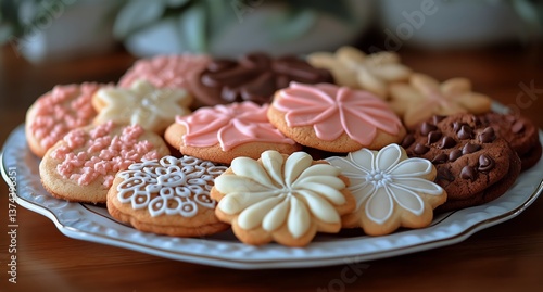 Variety of Freshly Baked Cookies Arranged on a Decorative Platter During a Ho...