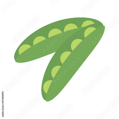 Flat Vector Illustration of Two Green Pea Pods with Visible Peas on a White Background