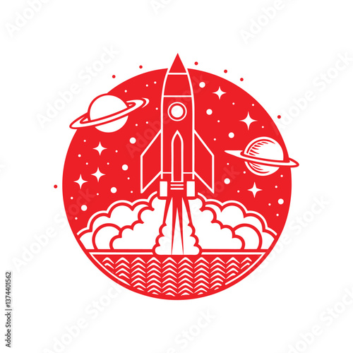 Vintage Rocket Launch Illustration Retro 1950s Sci-Fi Space Travel Sketch Vector