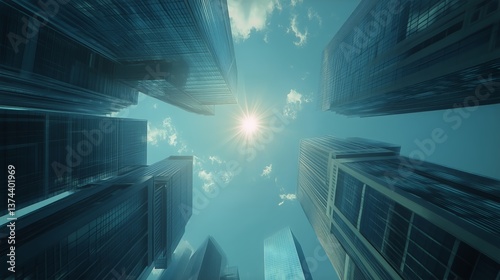 High-rise Buildings Reaching Towards Cloudy Skies in a Modern Urban Landscape
