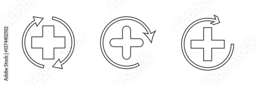 Health recovery flat vector signs set. Health recovery icon