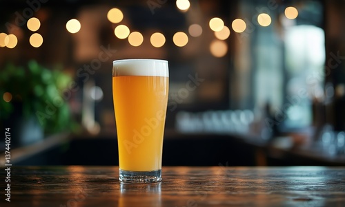 Refreshing Cold Beer Served in a Glass on a Wooden Table With Soft Lighting i...