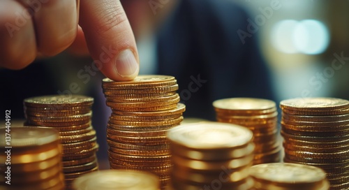 Close-up of Stacked Coins in a Financial Setting During Business Hours