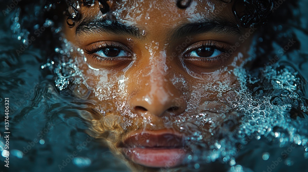 Submerged Face Water Drops Intense Emotion Submerged Face Water Drops Intense Emotion