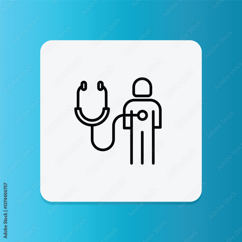 Minimalist thin line icon of a person using a stethoscope for medical check-up. Ideal for healthcare, diagnostics, doctor, and hospital concepts. Minimalist thin line icon of a person using a stethoscope for medical check-up. Ideal for healthcare, diagnostics, doctor, and hospital concepts.