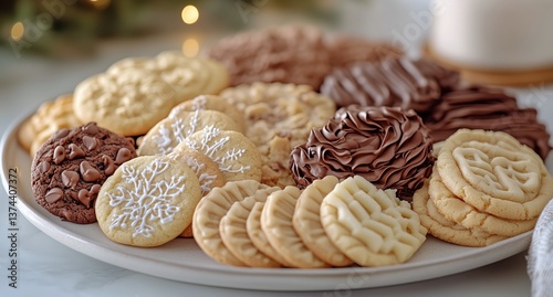 Variety of Freshly Baked Cookies Arranged on a Decorative Platter During a Ho...