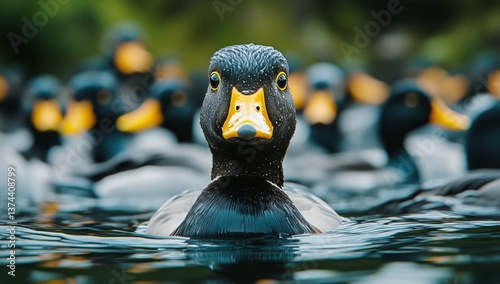 Colorful Ducks Swimming in a Serene Lake During a Sunny Morning