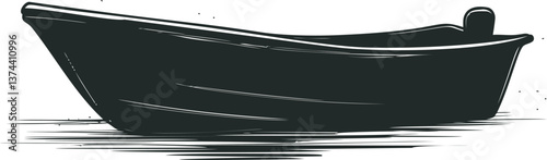 Black wooden boat illustration in a simple sketch style on white background. Vector illustration