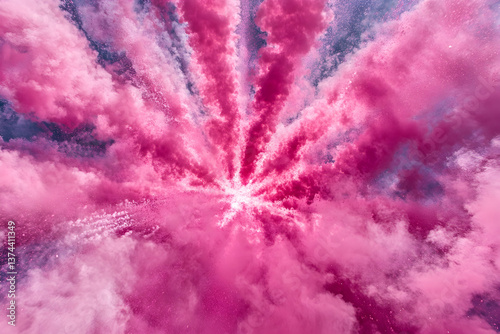 Vivid burst of hot pink smoke creating an abstract artistic effect