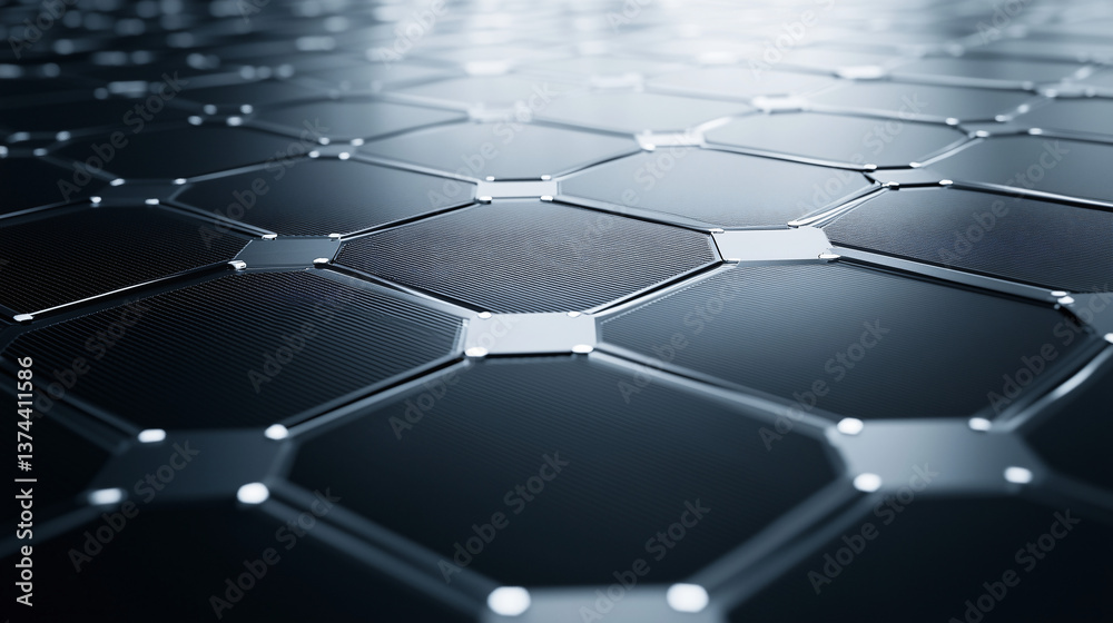 Fototapeta premium High-Tech Hexagon: A mesmerizing, close-up view of a sleek, geometric pattern, where glossy, interconnected hexagons create a captivating technological tapestry.