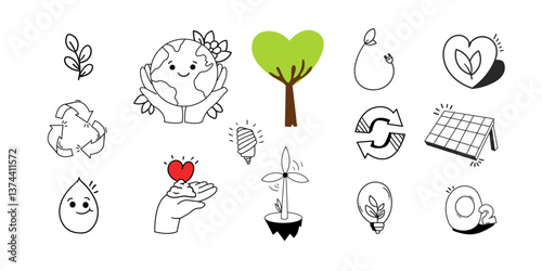 earth day doddle set,Cute earth day background Design Collection,Hand drawn design set,save earth icon pack,earth day card,poster background design element. 