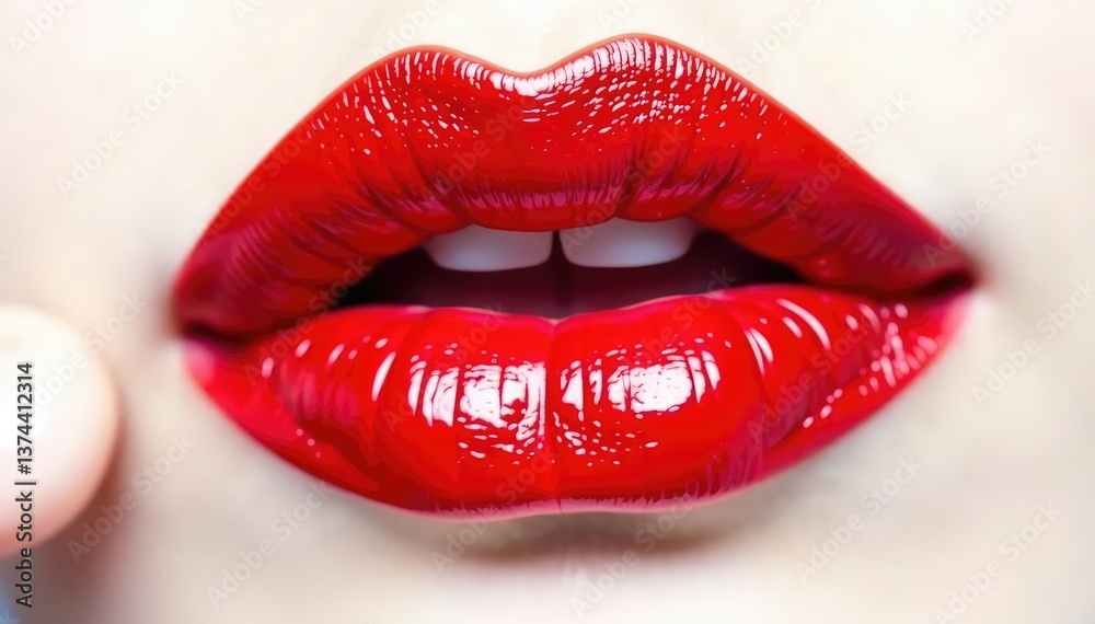 Fototapeta premium Close-up of vibrant red lipstick on pure white , shade, pout