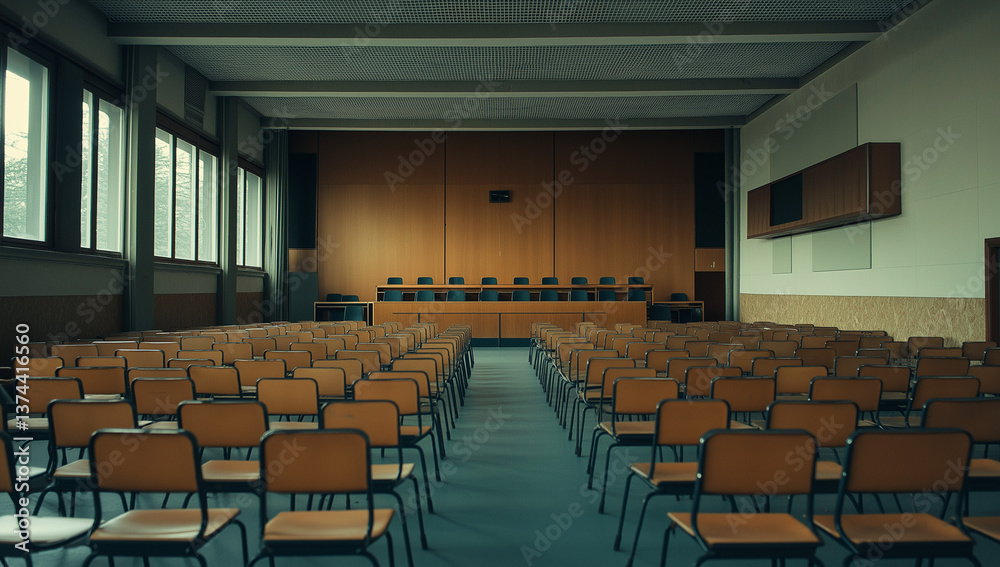 Fototapeta premium Empty High School Classroom A Stillness of Learning