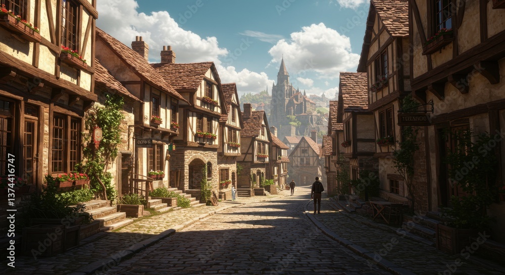 Medieval Village Street at Dusk Medieval Village Street at Dusk