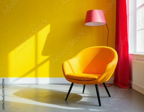 Plastic pop art chair in living room with bright design