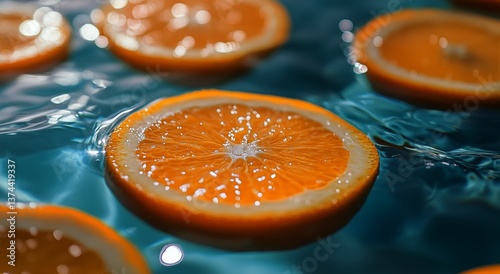 Floating Orange Slices in Clear Water During a Sunny Afternoon