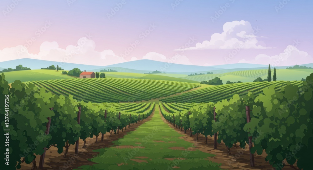 Fototapeta premium Vineyard with Rainbow