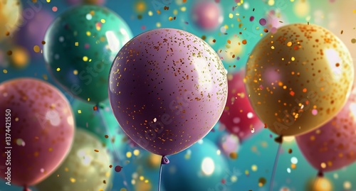 Colorful Balloons Float With Confetti in a Festive Atmosphere
