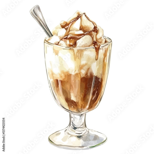 A watercolor of iced affogato, isolated on a white background. Iced Affogato vector.

