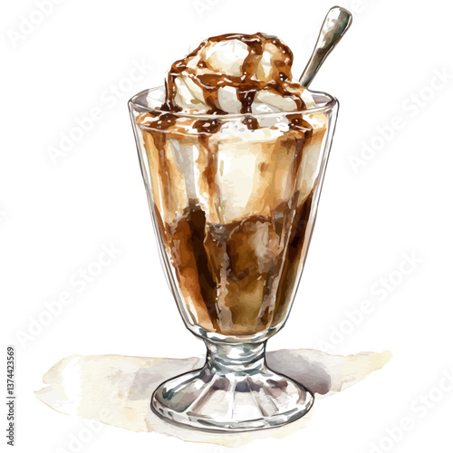 A watercolor of iced affogato, isolated on a white background. Iced Affogato vector.

