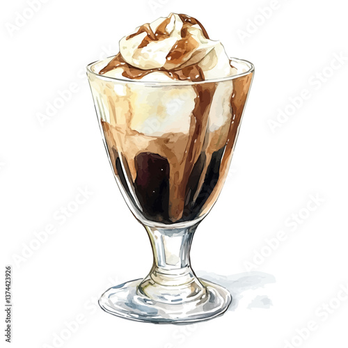 A watercolor of iced affogato, isolated on a white background. Iced Affogato vector.


