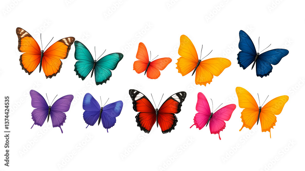 Diverse Butterflies in Vivid Colors on Black Background, cut out transparent Diverse Butterflies in Vivid Colors on Black Background, cut out transparent