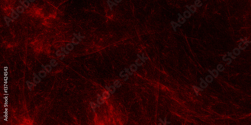 red abstract background. textured canvas with rough brush strokes and faded spots. broken and cracked surface with dark streaks and splatters. grungy worn fabric with frayed and torn patches.