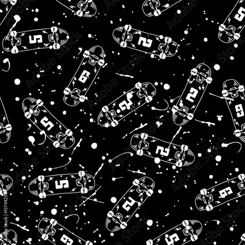 Skateboarding seamless pattern. Seamless pattern with skate and splash.