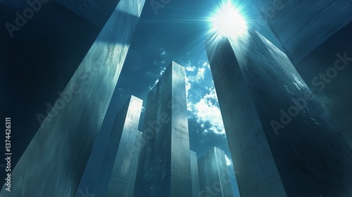 High-rise Buildings Reaching Towards Cloudy Skies in a Modern Urban Landscape