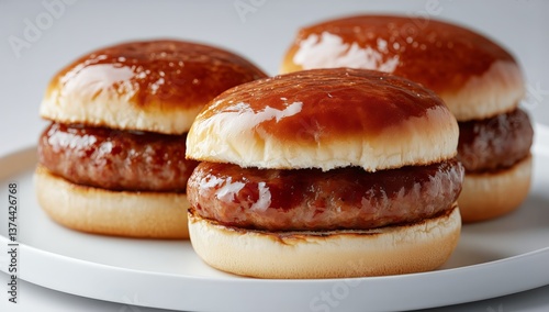 Grilled Sausages Served on Buns Ready for a Summer Barbecue in a Cozy Outdoor...