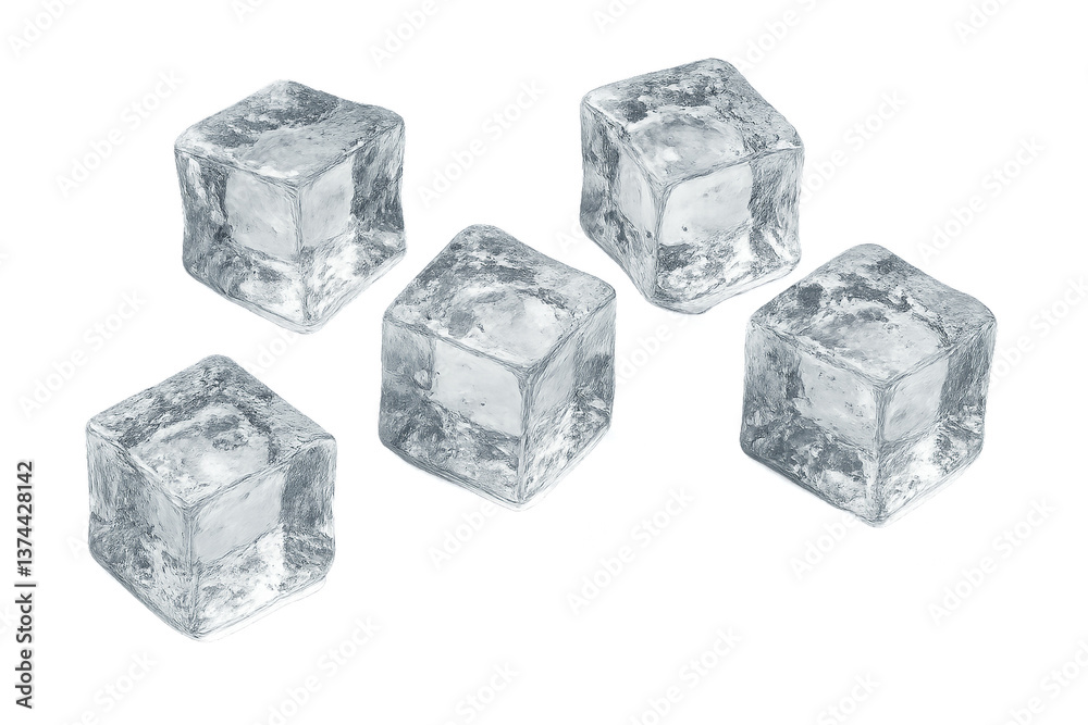 Obraz premium Glasige Eiswürfel schimmern auf einer glatten Oberfläche