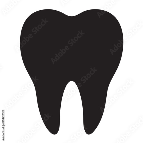 Black tooth silhouette, vector icon, dental symbol, health, medical, dentistry, dental care.