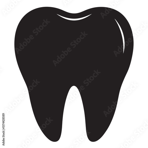 Black tooth silhouette, vector icon, dental symbol, health, medical, dentistry, dental care.
