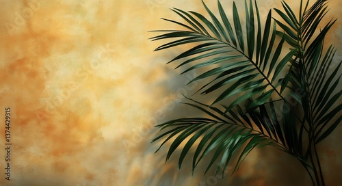 Palm Leaves Frame a Warm Golden Background During Sunset in a Tropical Paradise