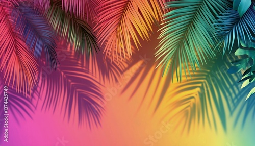 Colorful Light Rays Filtering Through Tropical Leaves at Sunset