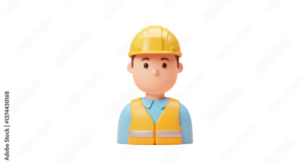 Isolated Construction Worker with Hard Hat and Vest, Front View Isolated Construction Worker with Hard Hat and Vest, Front View