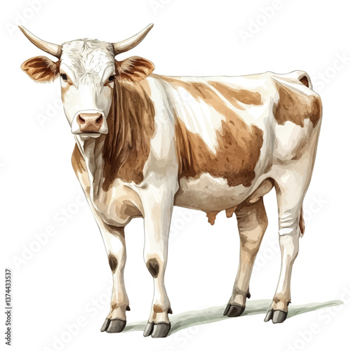 A watercolor of a cow, isolated on a white background. Cow vector.

