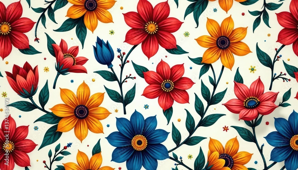 Obraz premium Intricate, flowing floral design, continuous pattern, white, petals, leaves