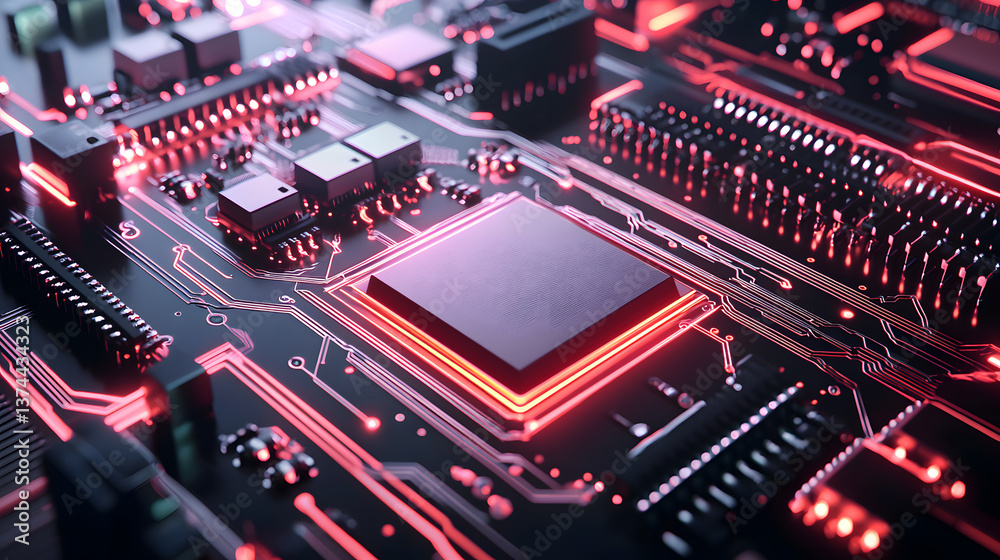 Obraz premium Dynamic circuit board design high-end digital media wallpaper background futuristic environment close-up viewpoint