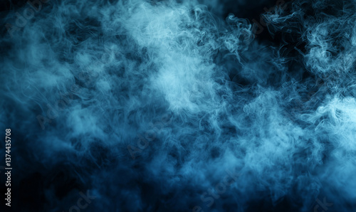 Obraz na płótnie An abstract representation of swirling blue smoke, creating a mysterious and ethereal atmosphere against a dark background. w salonie