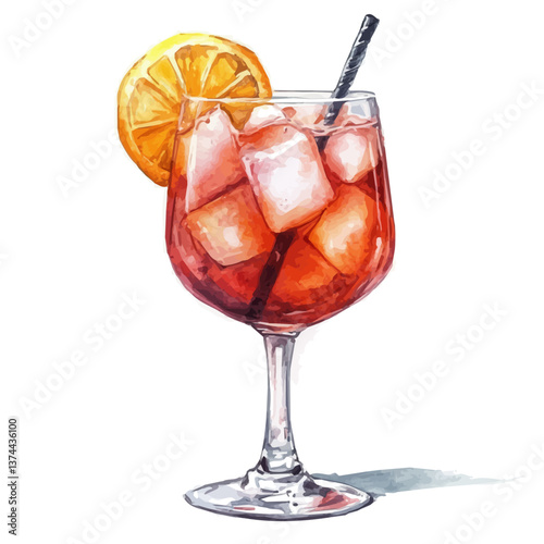 A watercolor of Campari spritz, isolated on a white background. Campari Spritz vector.

