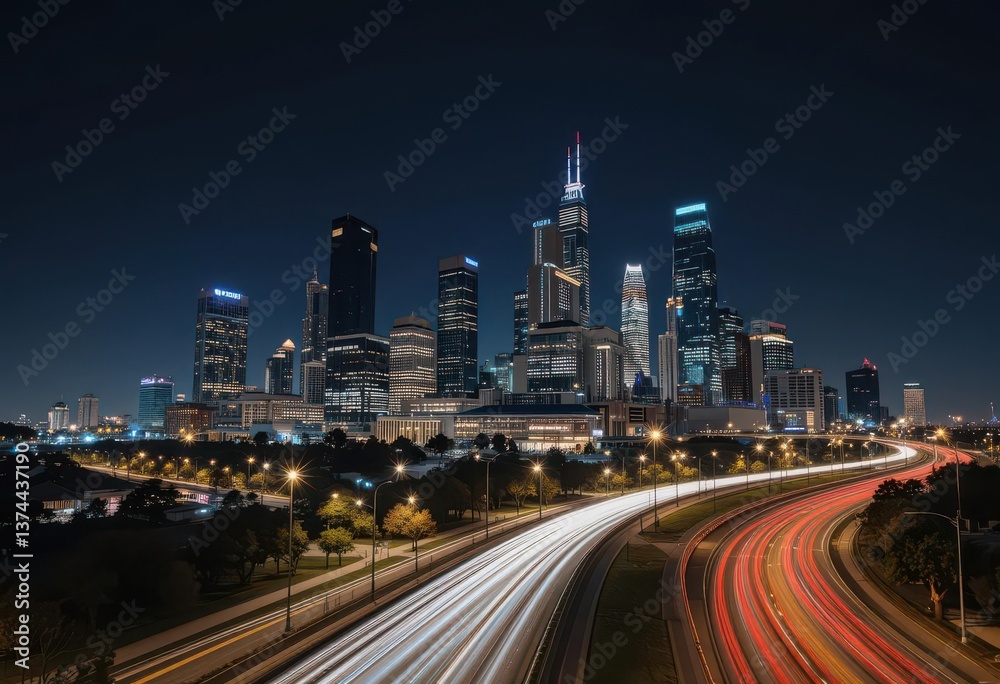 Fototapeta premium Simplified Houston Clean Lines in the City at Night