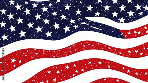 Artistic Abstract Waving American Flag Background Illustration with Stylized Star Pattern Texture for Patriotic Themes