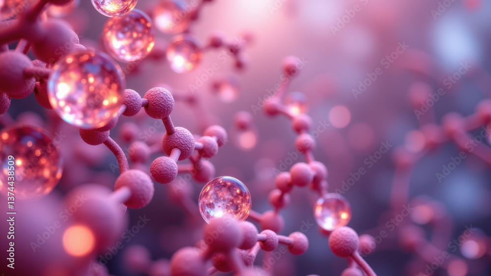 High-resolution microscopic view of a GLP-1 molecule with surrounding structures, illustrating the complex composition and structure of proteins at the molecular level. High-resolution microscopic view of a GLP-1 molecule with surrounding structures, illustrating the complex composition and structure of proteins at the molecular level.