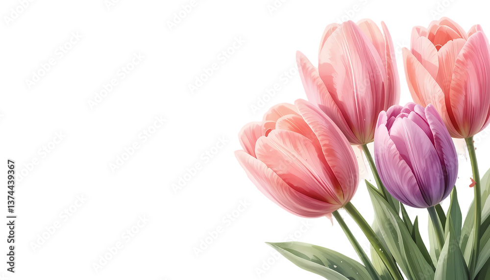 Fototapeta premium A bouquet of fresh pink tulips isolated on a Transparent background