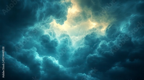 Ominous clouds with a bright, sunlit opening