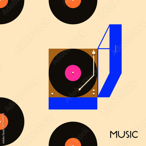3D vector Turntable. Musical poster for your design. Music design elements for card, invitation, flyer. Music cover. Music background vector illustration. Vinyl record.