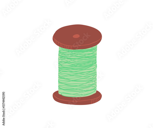 A realistic vector image of a green thread spool on a wooden bobbin. Great for sewing, embroidery, and textile-related content.