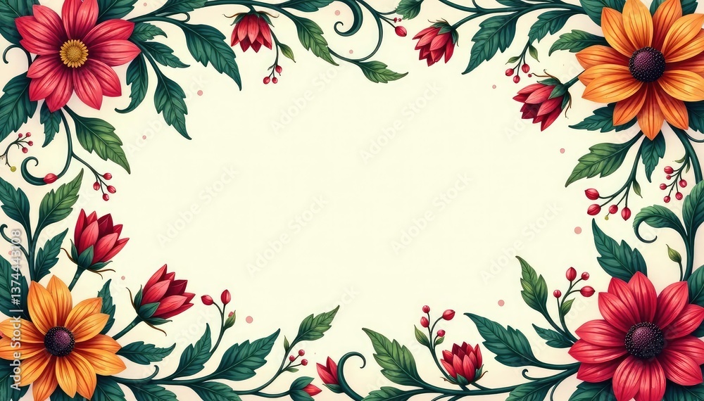 Obraz premium Intricate floral damask, swirling vines & leaves, fabric, textile, motif
