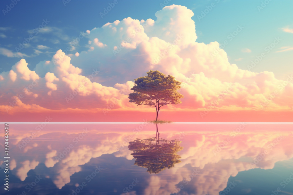 A solitary tree standing against a vibrant sky, symbolizing desire and longing. The wind gently moves the branches